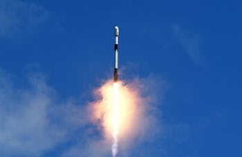 CAPE CANAVERAL, FLORIDA, UNITED STATES - 2023/03/24: A SpaceX Falcon 9 rocket carrying a batch of 56...