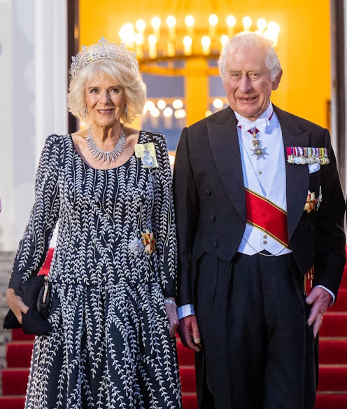 BERLIN, GERMANY - MARCH 29: King Charles III and Camilla, Queen Consort attend a State Banquet at Sc...