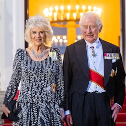 BERLIN, GERMANY - MARCH 29: King Charles III and Camilla, Queen Consort attend a State Banquet at Sc...
