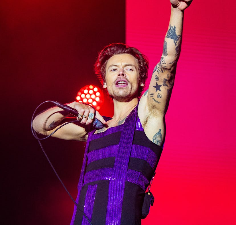 COVENTRY, ENGLAND - MAY 29: Harry Styles performs on the Main Stage at War Memorial Park on May 29,...