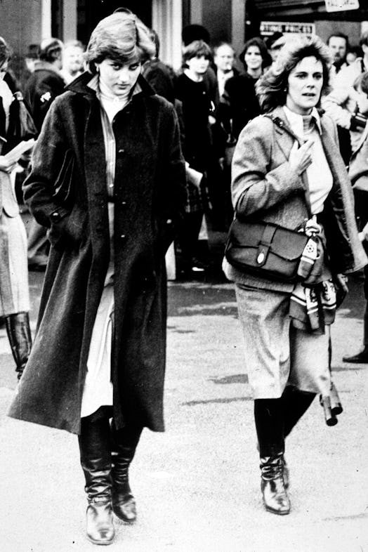 Lady Diana Spencer and Camilla Parker-Bowles at Ludlow Races where Prince Charles is competing, 1980...