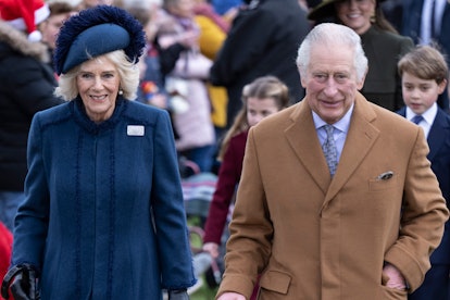 SANDRINGHAM, NORFOLK - DECEMBER 25: King Charles III and Camilla, Queen Consort attend the Christmas...