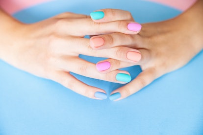 pretty mother's day nail art idea: pastel rainbow 