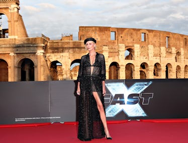 ROME, ITALY - MAY 12: Charlize Theron attends the "Fast X" Premiere at Colosseo on May 12, 2023 in R...