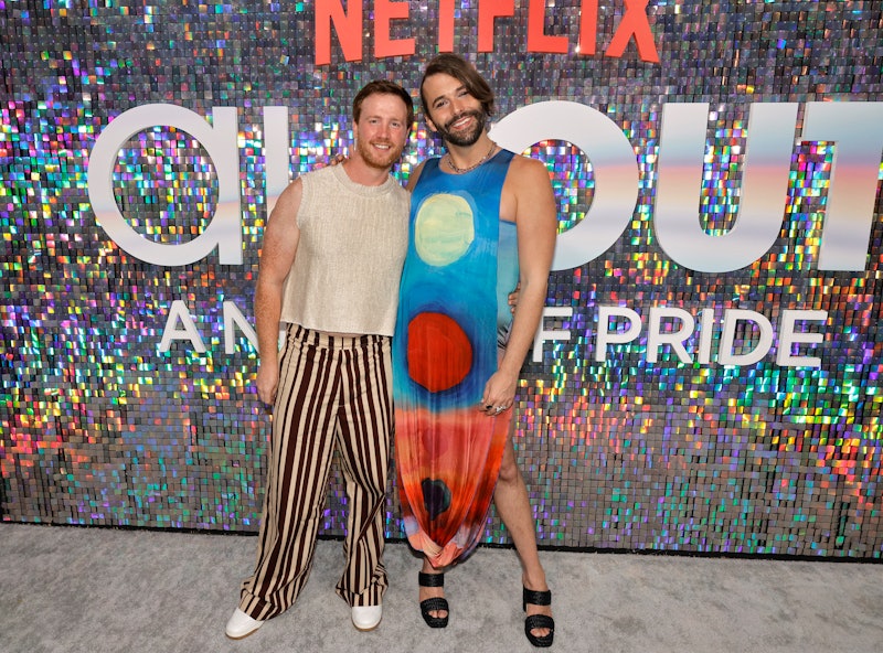 WEST HOLLYWOOD, CALIFORNIA - MAY 11: (L-R) Mark Peacock and Jonathan Van Ness attend Netflix's 'All ...