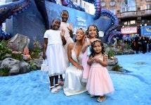 LONDON, ENGLAND - MAY 15: Halle Bailey with young fans at the UK Premiere of Disney's "The Little Me...