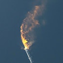 SOUTH PADRE ISLAND , TX - APRIL 20:   SpaceX's Starship spacecraft and Super Heavy rocket turns upsi...