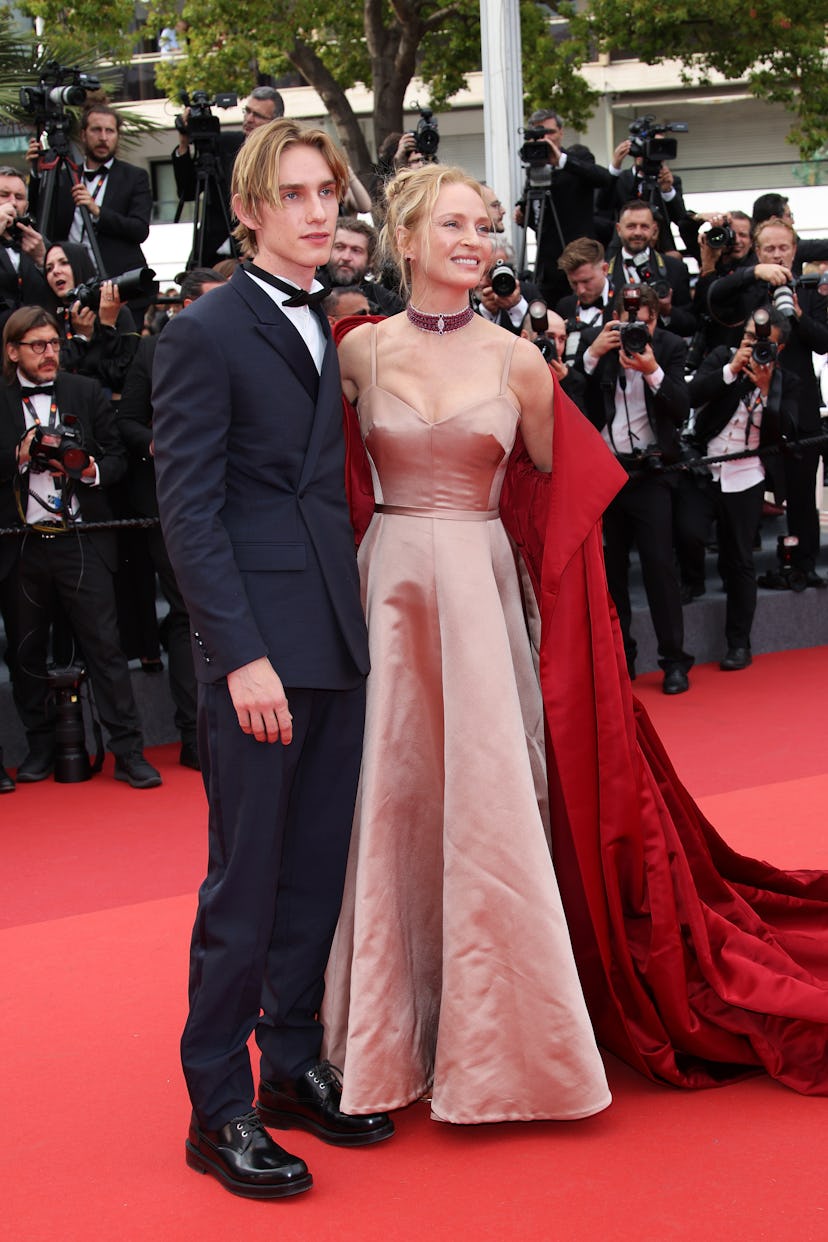 CANNES, FRANCE - MAY 16:  Levon Roan Thurman-Hawke and Uma Thurman attend the "Jeanne du Barry" Scre...