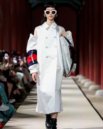 A model walks the runway during the Gucci Seoul Cruise 2024 fashion show at Gyeongbokgung Palace 