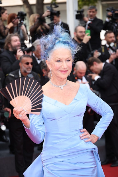 Helen Mirren blue hair updo at Cannes 2023