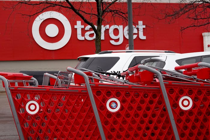 CHICAGO, ILLINOIS - NOVEMBER 16: Shopping carts are lined up outside of a Target store on November 1...