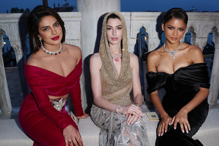 VENICE, ITALY - MAY 16: Priyanka Chopra Jonas, Anne Hathaway and Zendaya attend the "Bulgari Mediter...