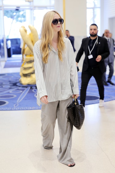 Elle Fanning is seen during the 76th Cannes film festival at Hotel Martine