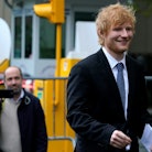 British singer-songwriter Ed Sheeran departs Manhattan Federal Court in New York, on May 4, 2023. - ...