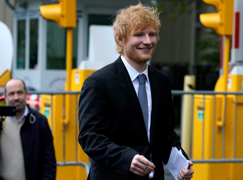 British singer-songwriter Ed Sheeran departs Manhattan Federal Court in New York, on May 4, 2023. - ...