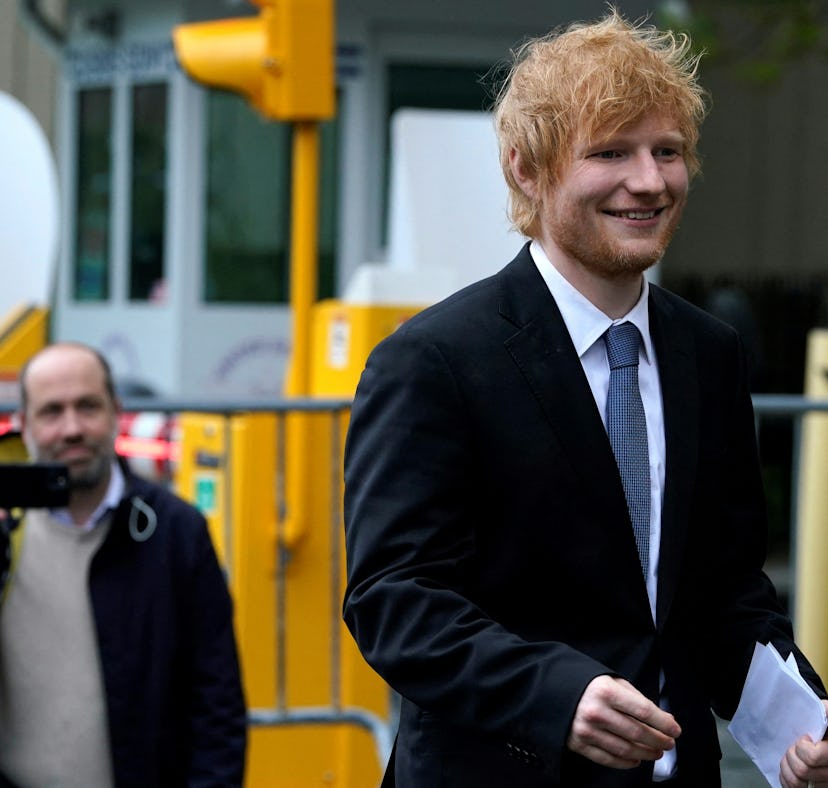 British singer-songwriter Ed Sheeran departs Manhattan Federal Court in New York, on May 4, 2023. - ...