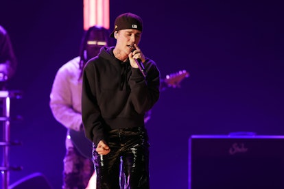 LAS VEGAS, NEVADA - APRIL 03: Justin Bieber performs onstage during the 64th Annual GRAMMY Awards at...