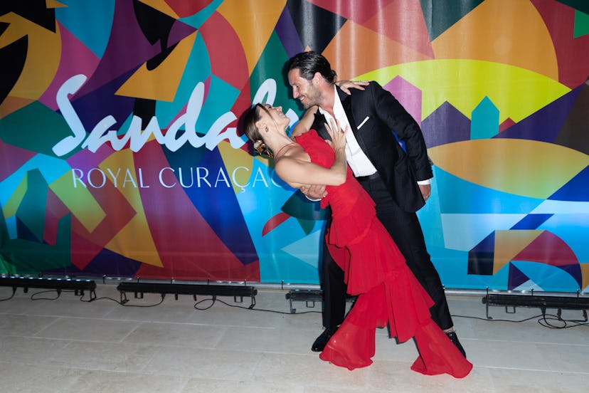 Dancing with The Stars Jenna Johnson and Val Chmerkovskiy attend the opening of Sandals Royal Curaça...