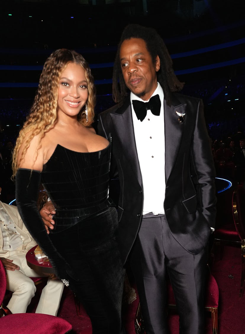 LOS ANGELES, CALIFORNIA - FEBRUARY 05: (L-R) Beyoncé and Jay-Z attend the 65th GRAMMY Awards at Cryp...
