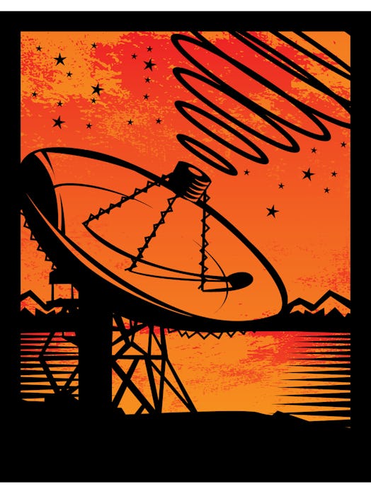 illustration of a radio telescope broadcasting a signal