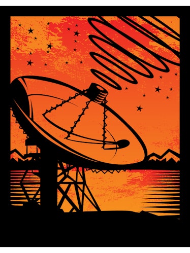 illustration of a radio telescope broadcasting a signal