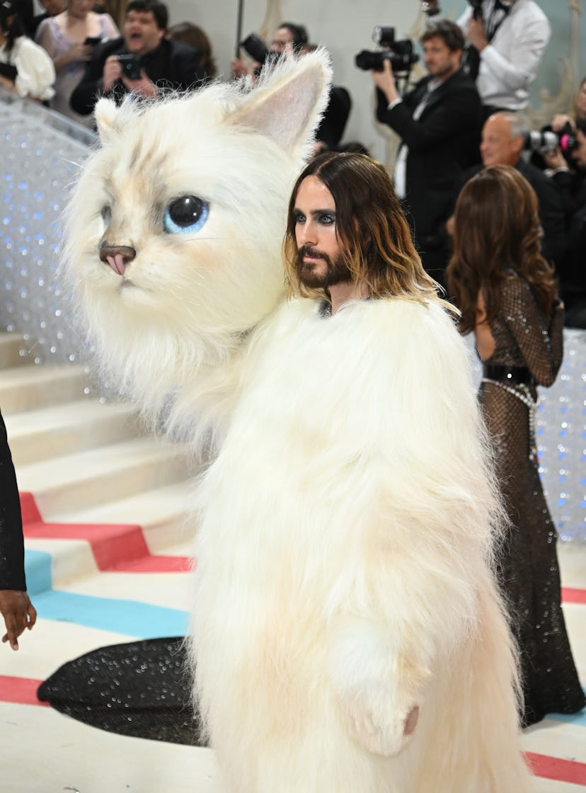 NEW YORK, NEW YORK - MAY 01: Jared Leto, dressed as Karl Lagerfeld's cat Choupette,  attends The 202...