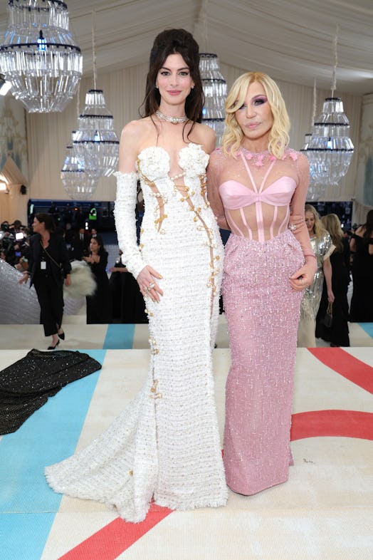 Anne Hathaway and Donatella Versace attend The 2023 Met Gala 
