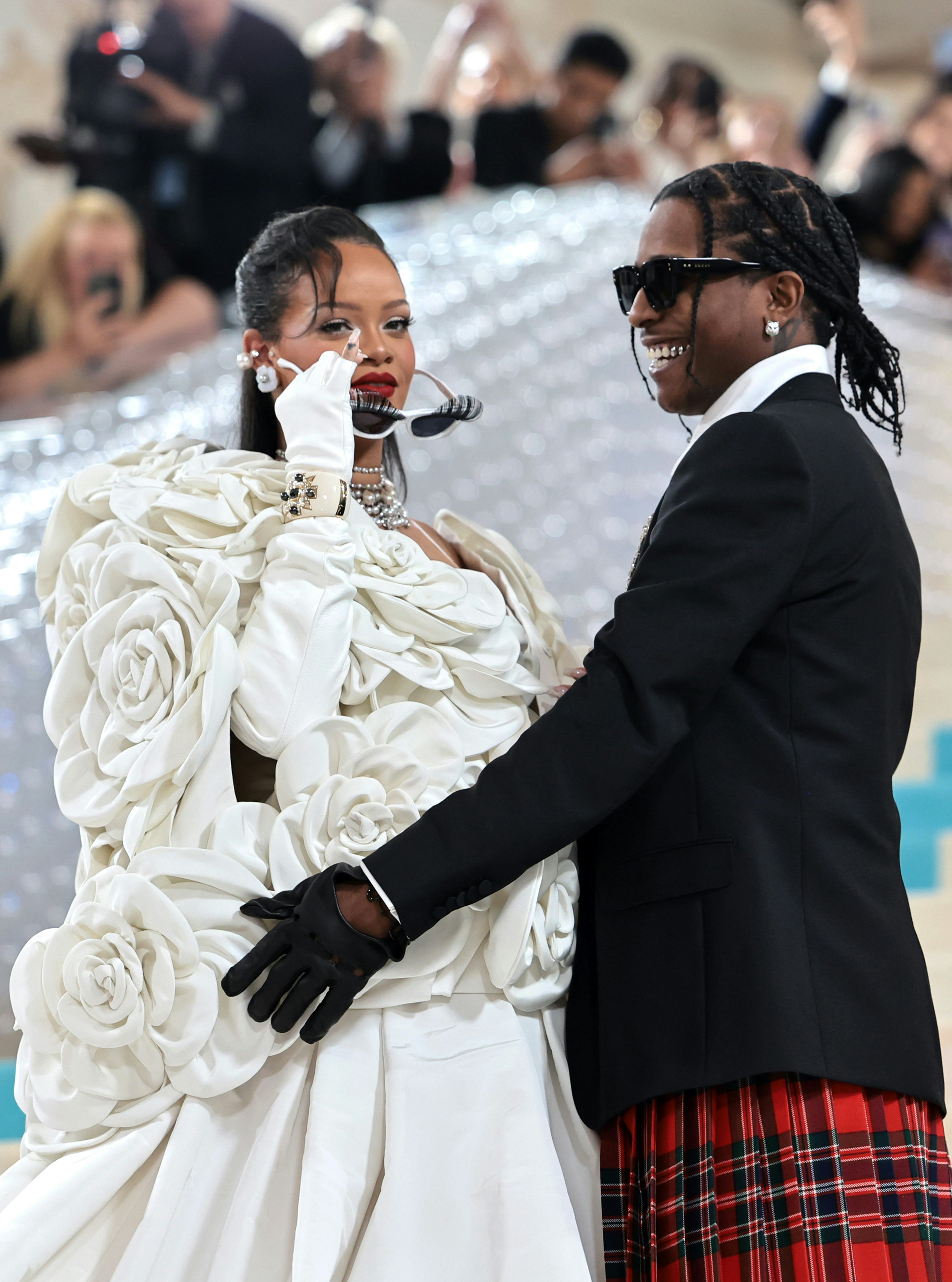 NEW YORK, NEW YORK - MAY 01: Rihanna and A$AP Rocky attend The 2023 Met Gala Celebrating "Karl Lager...