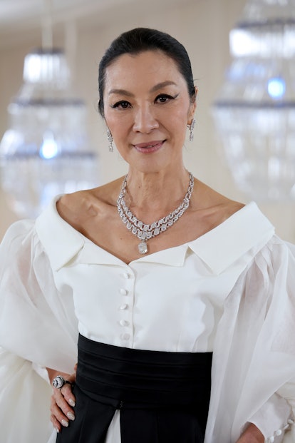 Michelle Yeoh Met Gala 2023 with winged eyeliner 