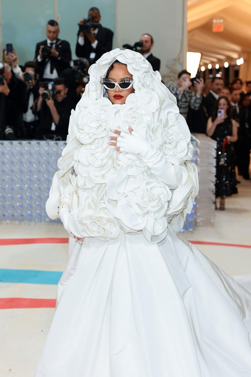 Rihanna attends the 2023 Met Gala Celebrating "Karl Lagerfeld: A Line Of Beauty" at The Metropolitan...