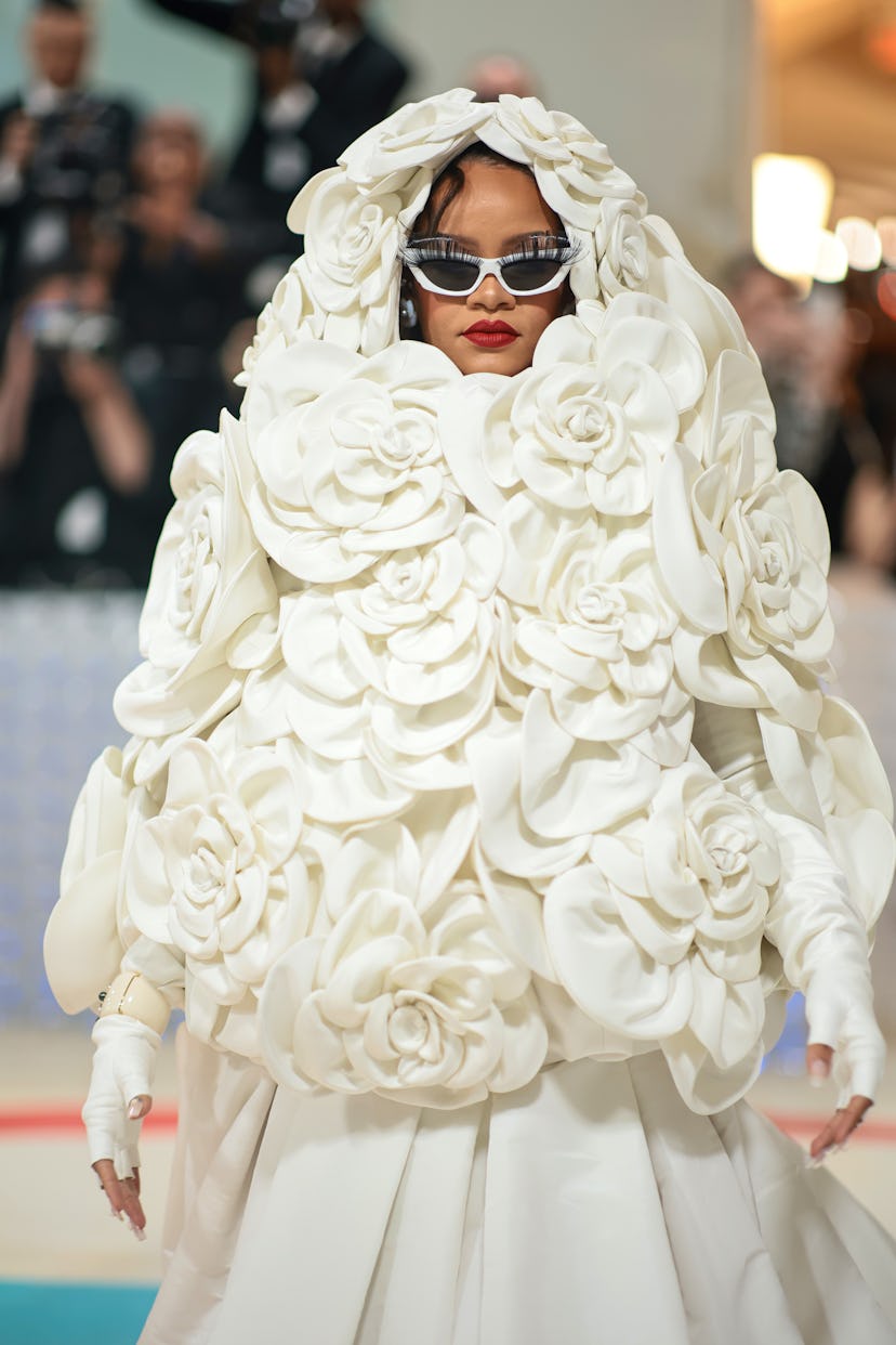 Rihanna attends The 2023 Met Gala Celebrating "Karl Lagerfeld: A Line Of Beauty" at The Metropolitan...