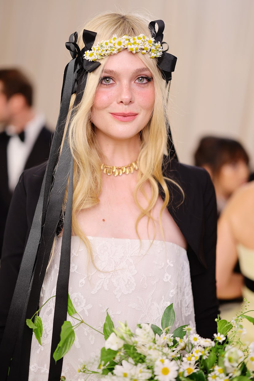 NEW YORK, NEW YORK - MAY 01: Elle Fanning attends The 2023 Met Gala Celebrating "Karl Lagerfeld: A L...