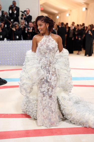 NEW YORK, NEW YORK - MAY 01: Halle Bailey attends The 2023 Met Gala Celebrating "Karl Lagerfeld: A L...