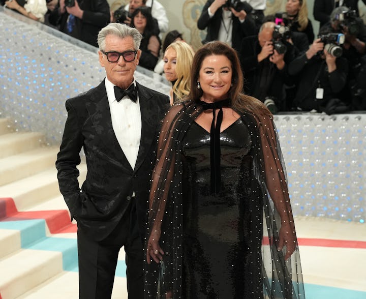 NEW YORK, NEW YORK - MAY 01: Pierce Brosnan and Keely Shaye Smith attend The 2023 Met Gala Celebrati...