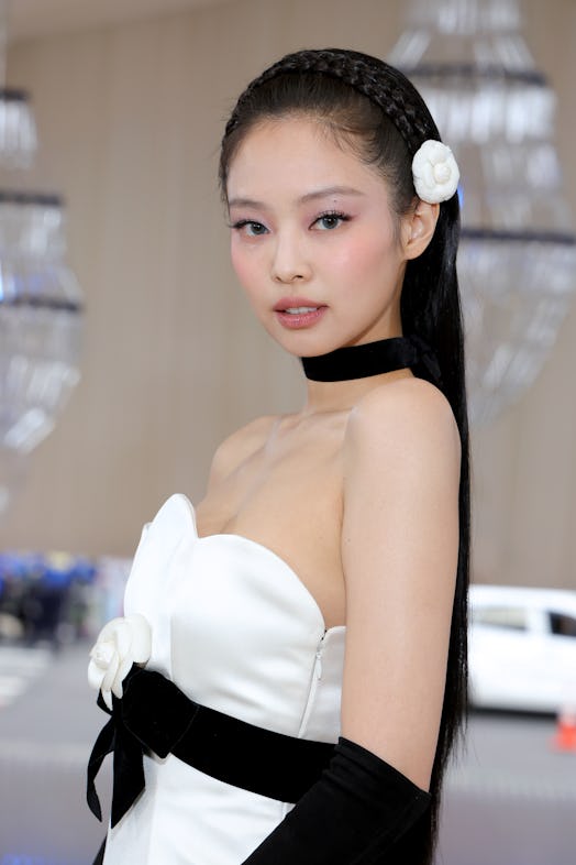 Jennie Kim at Met Gala 2023 with braid crown and eye blush