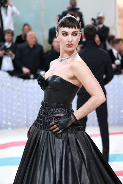 Lily James wore red nails for the 2023 Met Gala.
