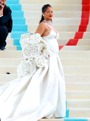 NEW YORK, NY - MAY 01: Rihanna is seen attending The 2023 Met Gala Celebrating 'Karl Lagerfeld: A Li...