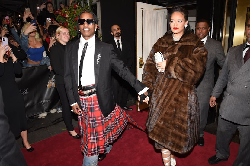 A$AP Rocky and Rihanna at The Carlyle Hotel before the 2023 Met Gala: Karl Lagerfeld: A Line of Beau...