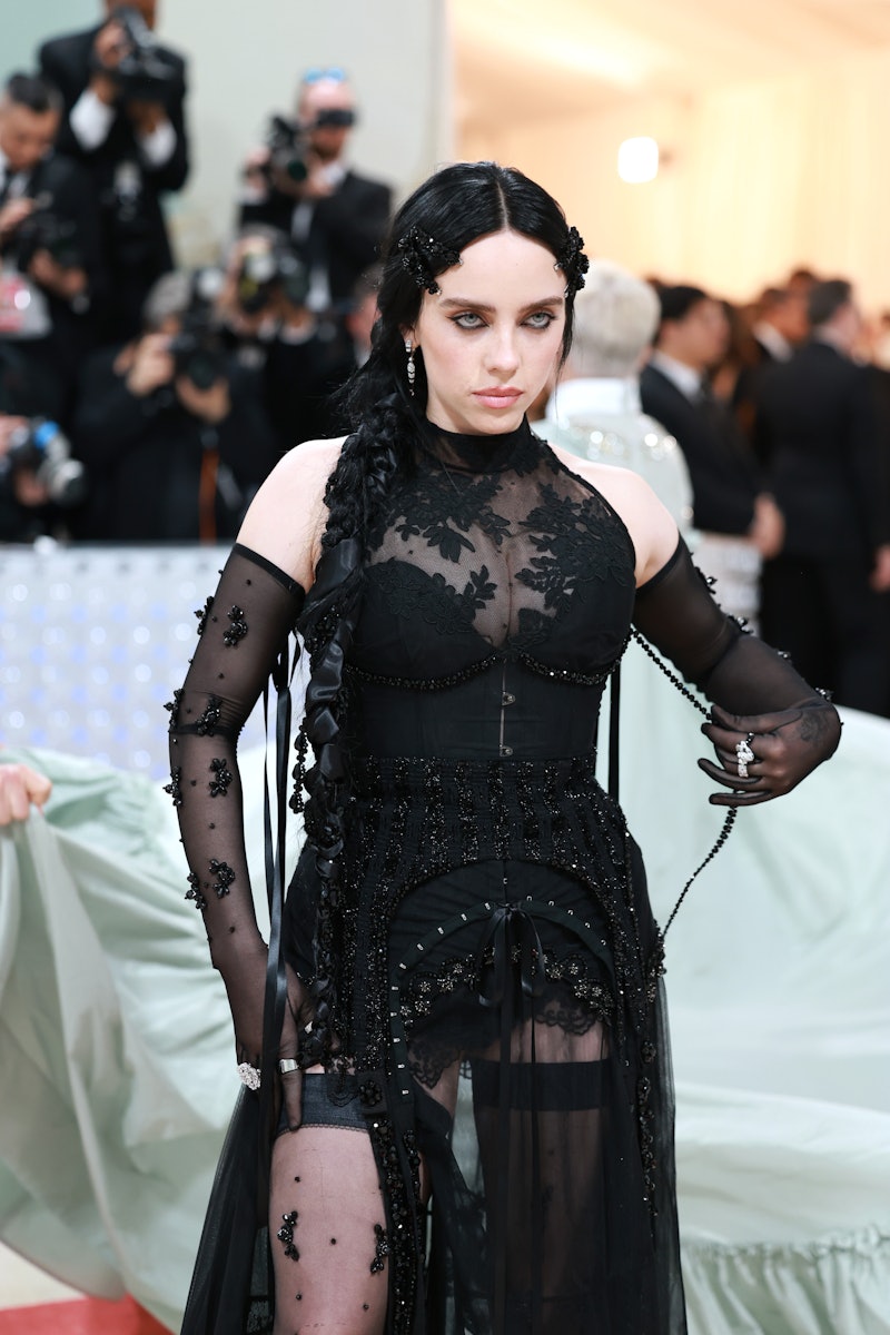 Billie Eilish attends The 2023 Met Gala Celebrating "Karl Lagerfeld: A Line Of Beauty" in a lingerie...