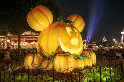 SHANGHAI, CHINA - SEPTEMBER 23: A Mickey Mouse-shaped pumpkin lantern is on display at Shanghai Disn...
