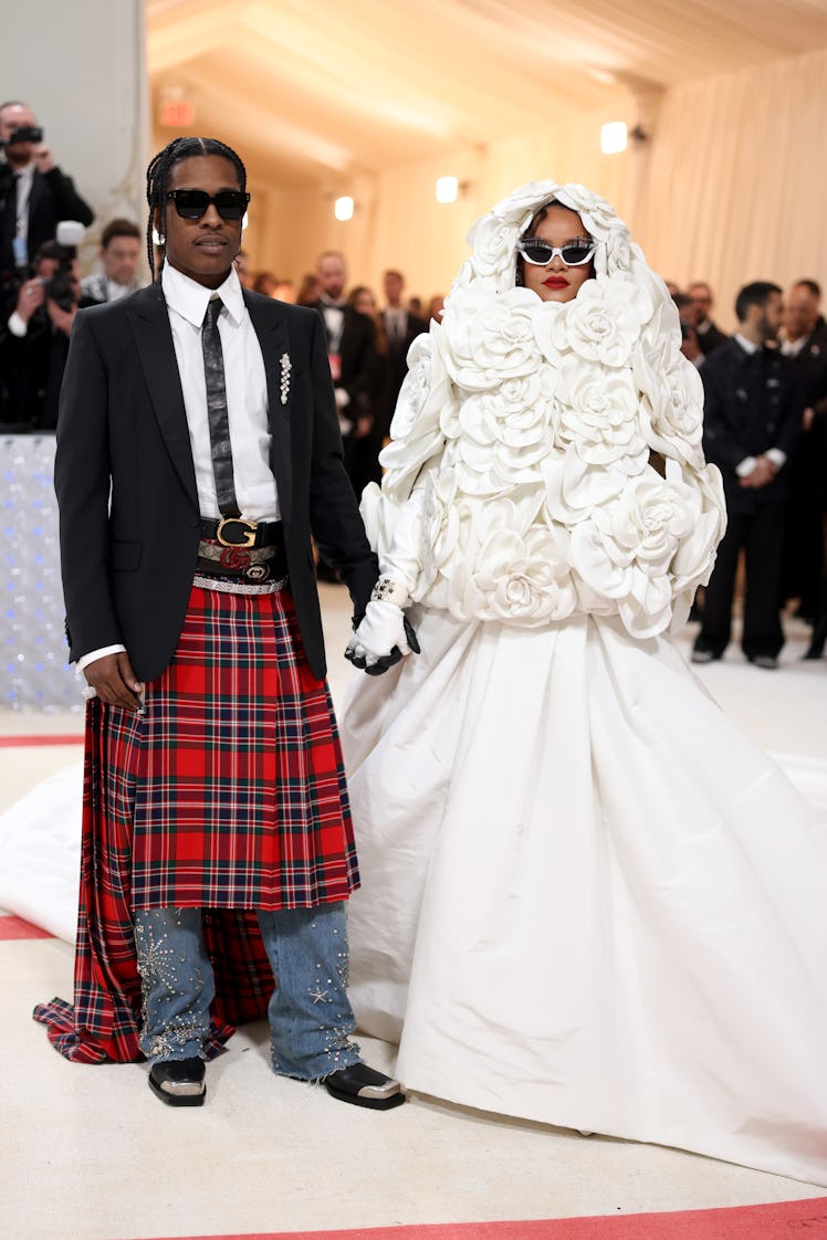 A$AP Rocky and Rihanna attend The 2023 Met Gala Celebrating "Karl Lagerfeld: A Line Of Beauty" 