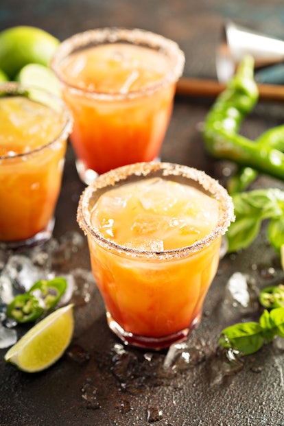 Spicy tequila sunrise margarita cocktail 