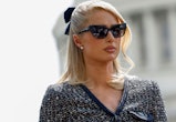WASHINGTON, DC - APRIL 27: Actress and model Paris Hilton listens during a press conference outside ...