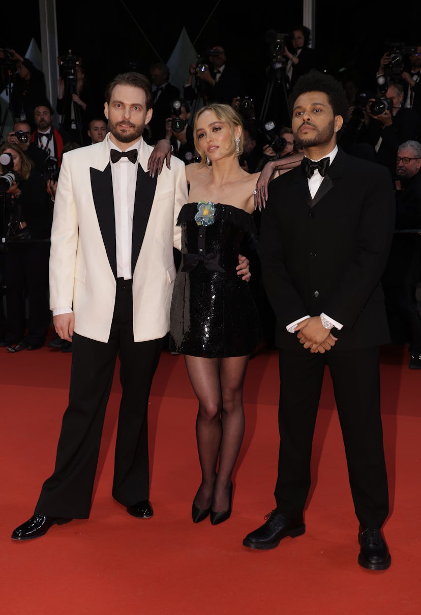 CANNES, FRANCE - MAY 22: (L-R) Sam Levinson, Lily-Rose Depp and Abel “The Weeknd” Tesfaye attend the...