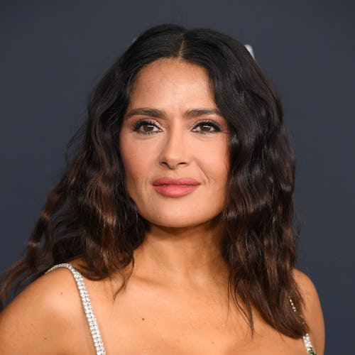 Salma Hayek wavy hair and green sequin dress LACMA 2022