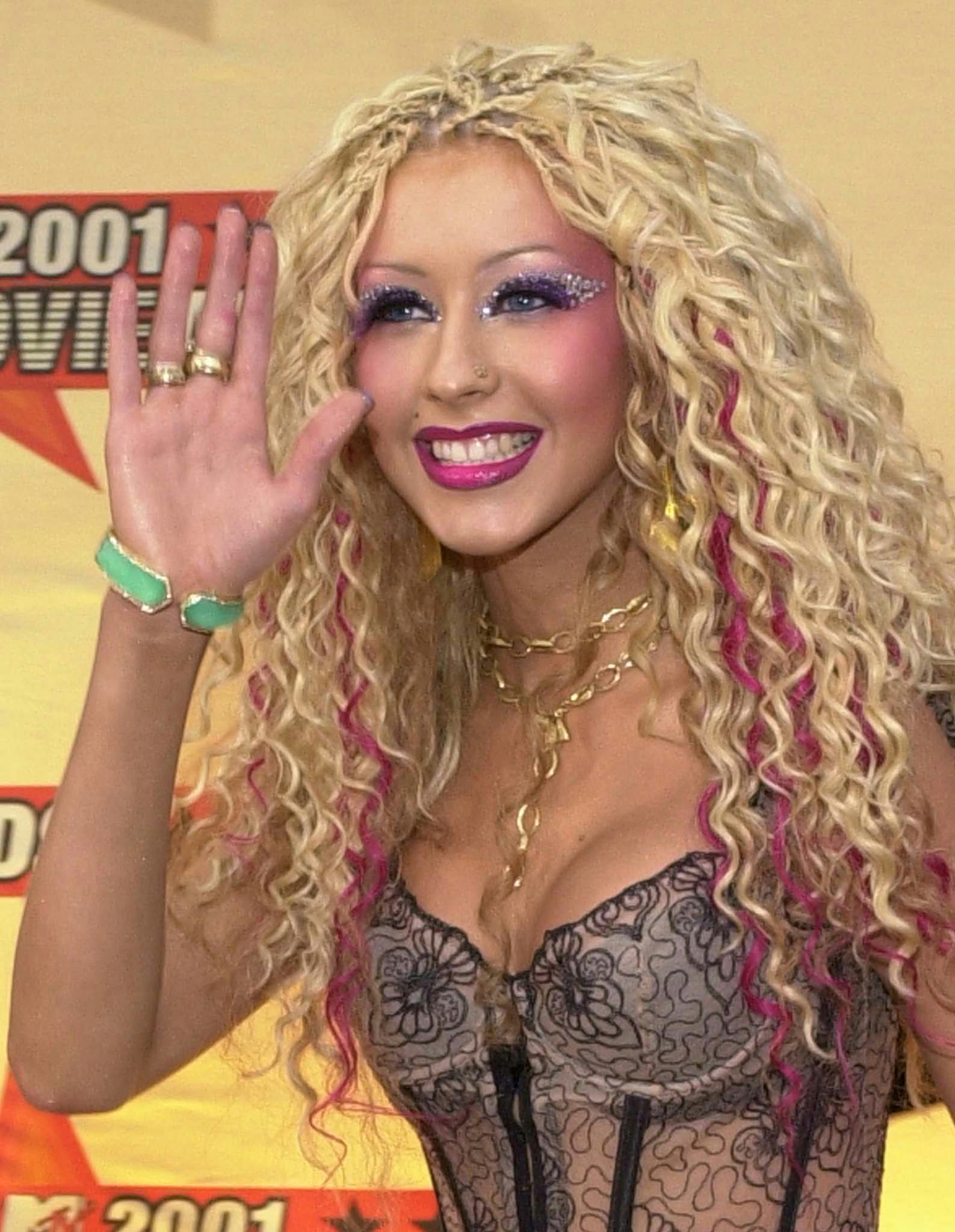 Christina Aguilera wearing pink highlights in 2001.