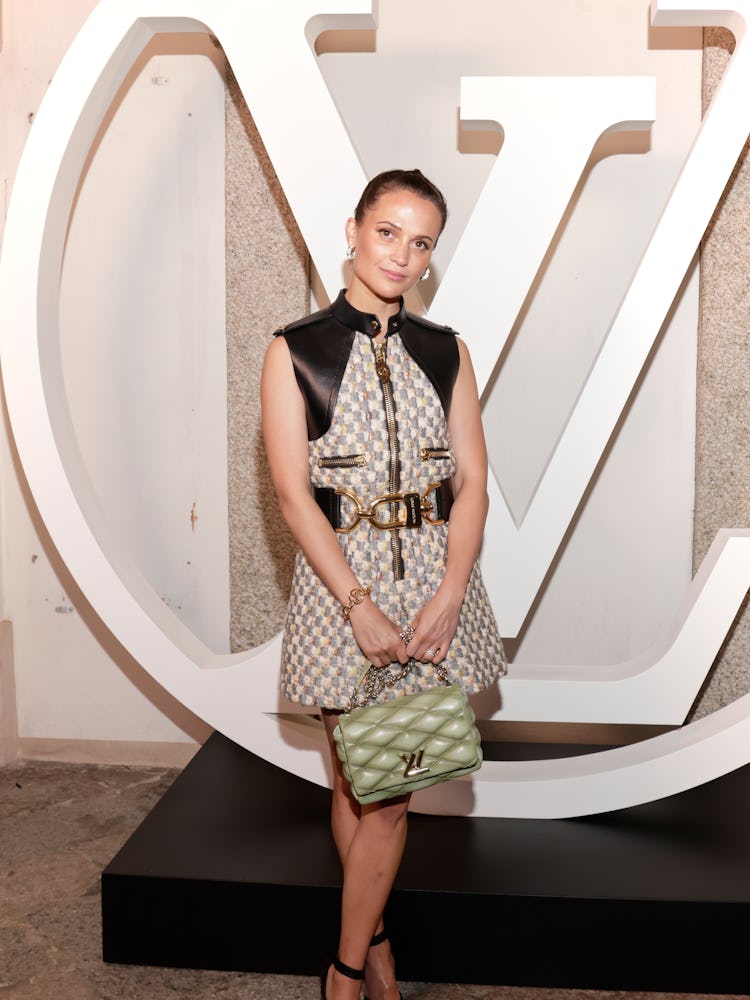 Alicia Vikander attends the photocall ahead of the Louis Vuitton Cruise Show 2024 