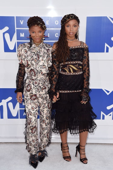 NEW YORK, NY - AUGUST 28:  Chloe Bailey (L) and Halle Bailey of Chloe X Halle attend the 2016 MTV Vi...