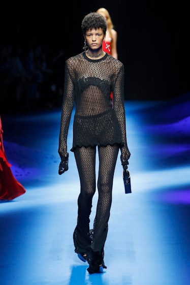 A model walks the runway of the Blumarine Fashion Show during the Spring/Summer 2023 season.