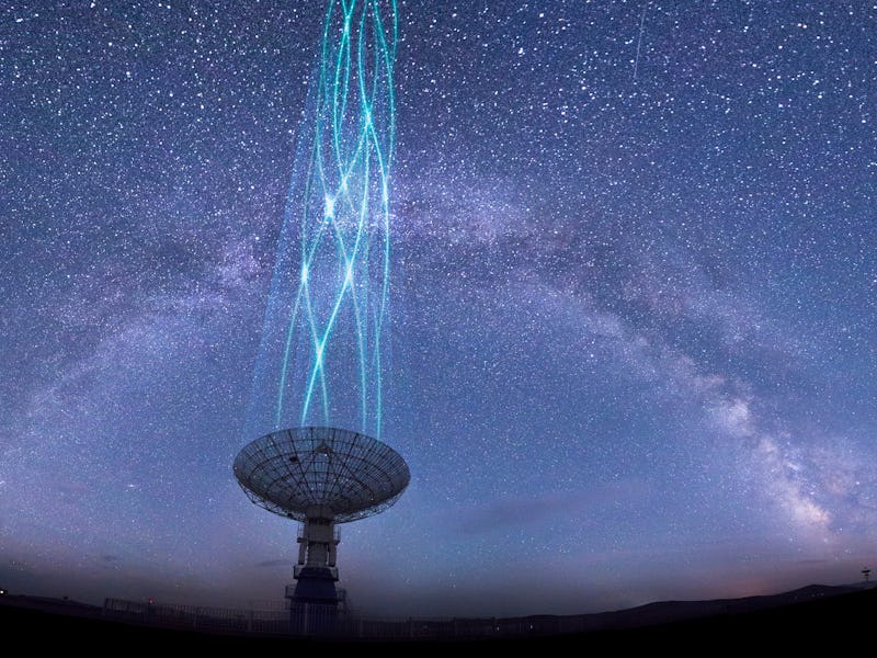 Radio telescope in sunset